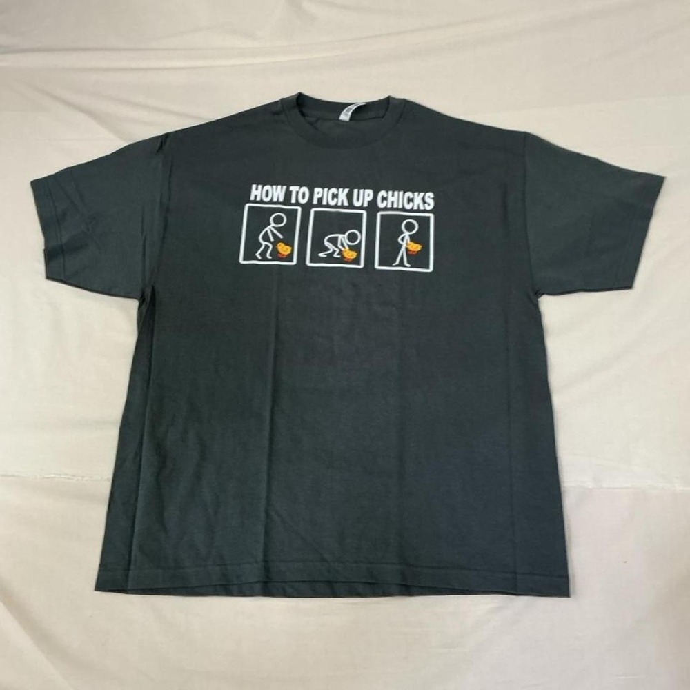 Funny novelty graphic tee featuring the classic "How to Pick Up Chicks"